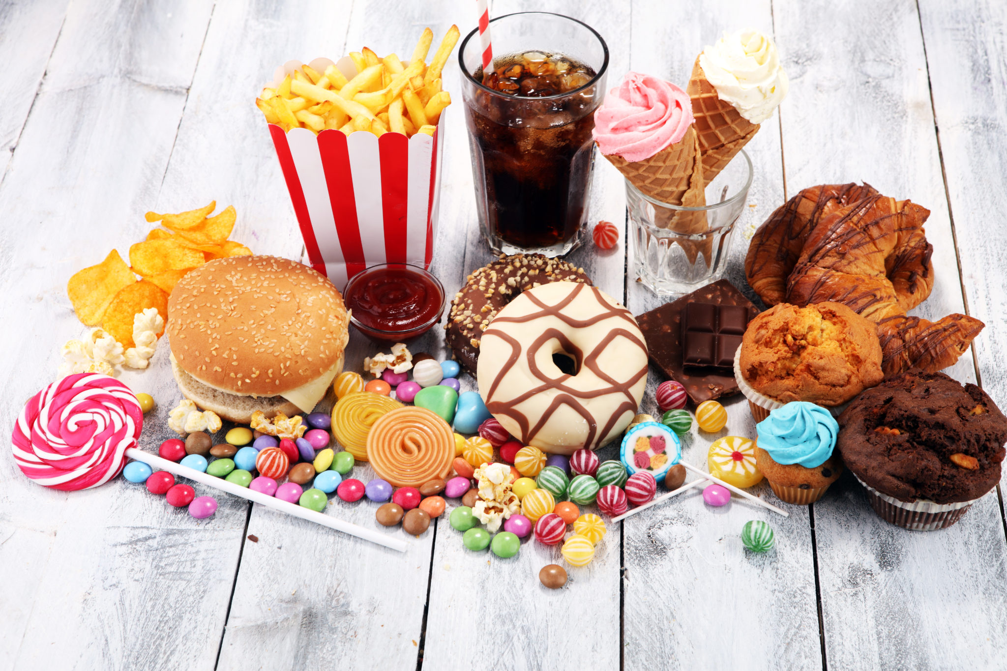 sugar addict image of unhealthy sugar filled fast carbohydrates foods