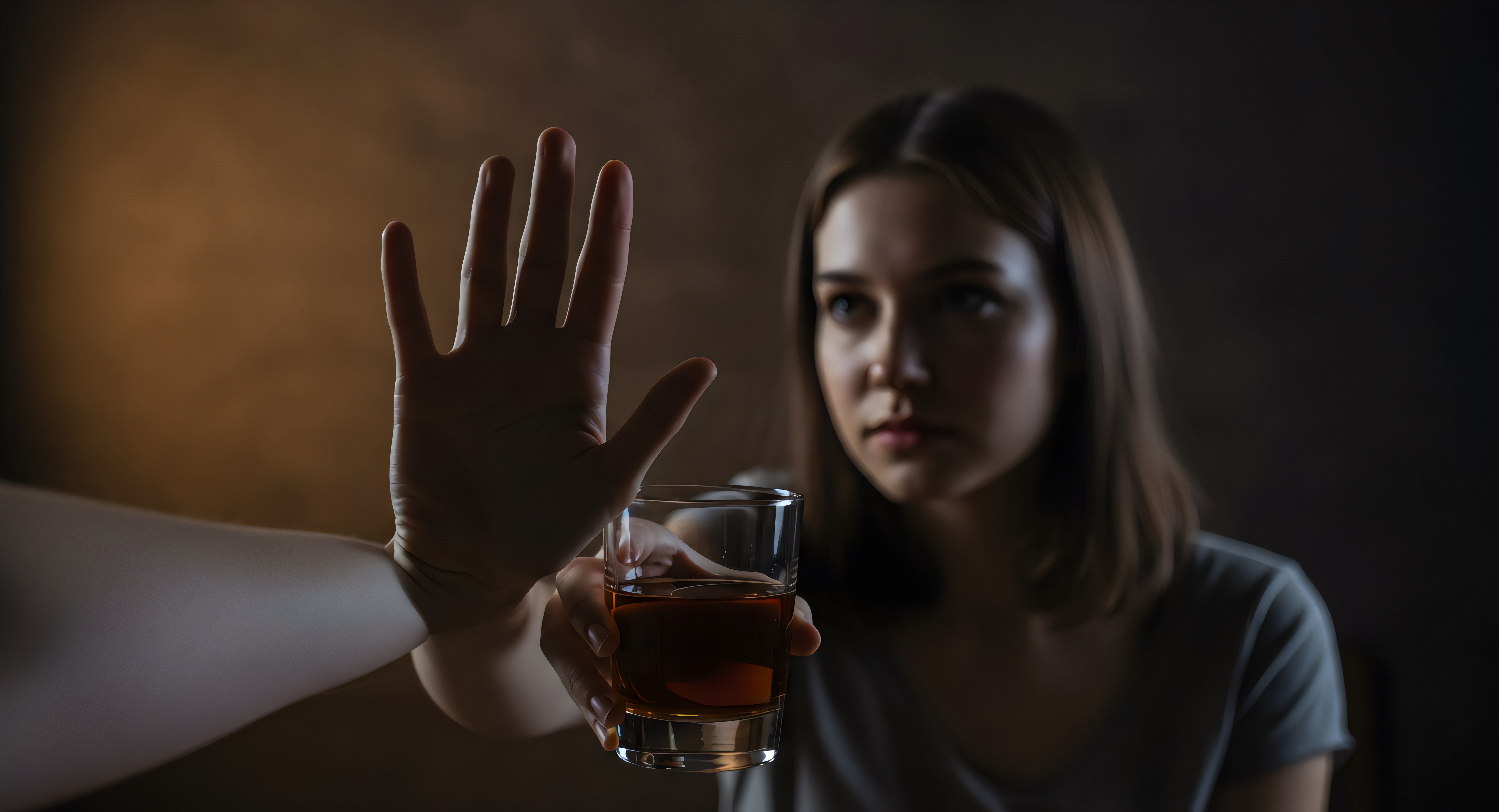 A-woman-refuses-a-drink-because-she-knows-alcohol-alters the-brain-chemistry