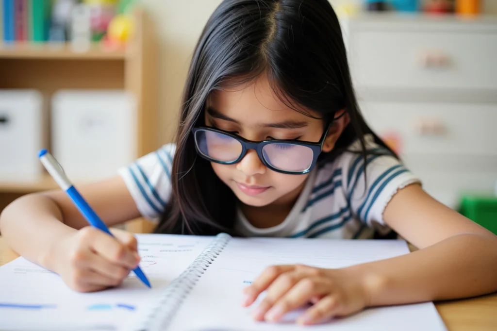 Young girl sitting on the floor at home drawing