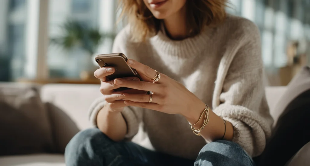 Person on the phone holding an insurance card